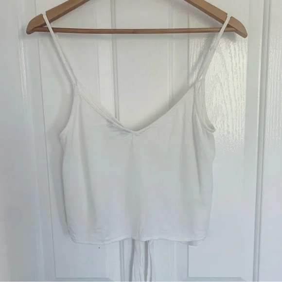 JAY JAYS | White Linen Button Crop Tie Front Cami Top - Picture 4 of 4